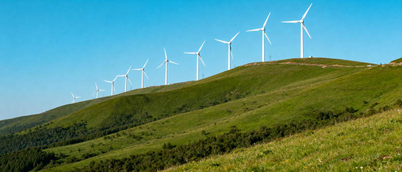 风车绿野蓝天图片