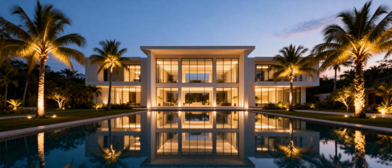 现代豪宅夜景图片