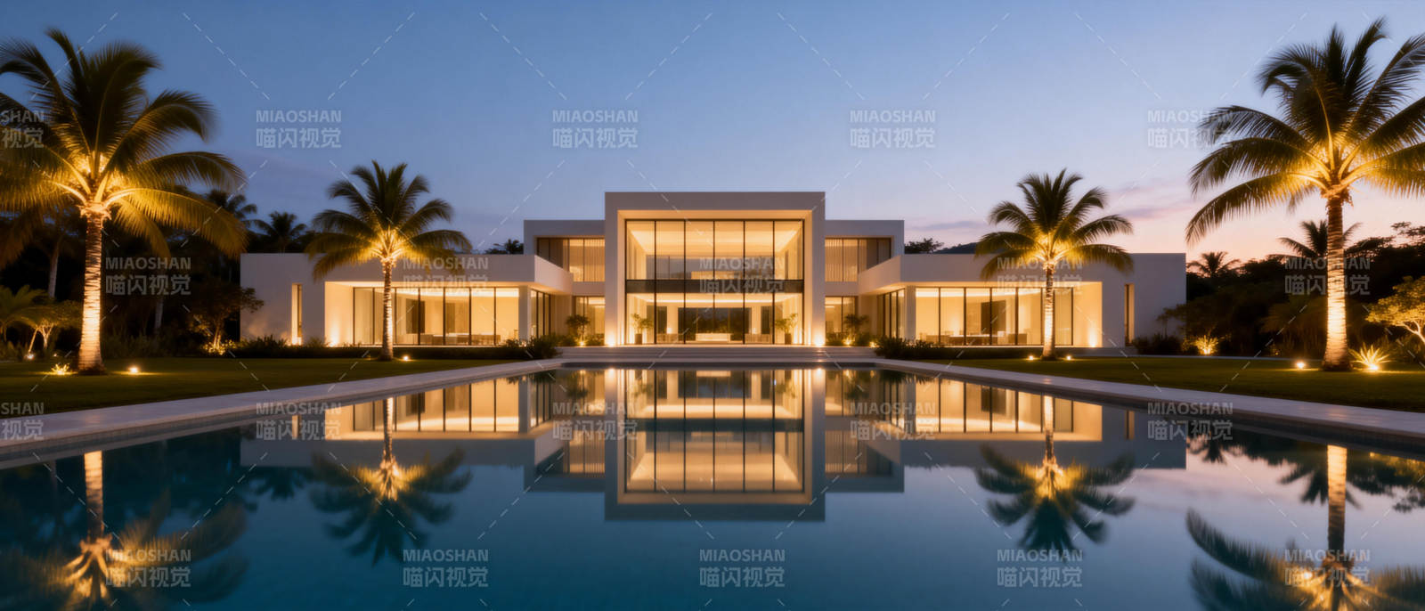 现代豪宅夜景图片