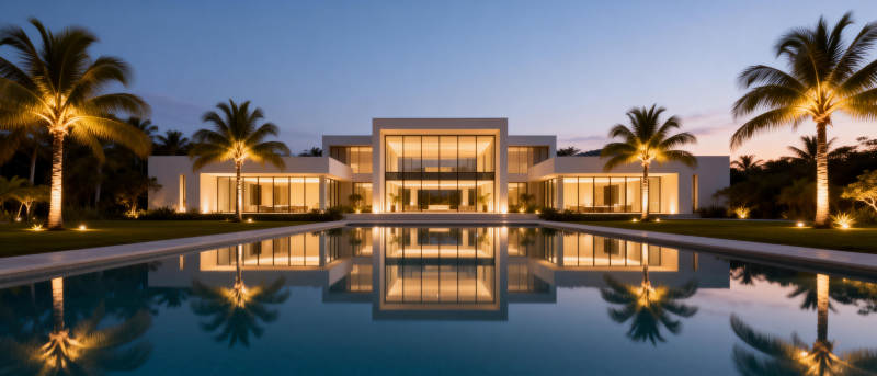 现代豪宅夜景图片