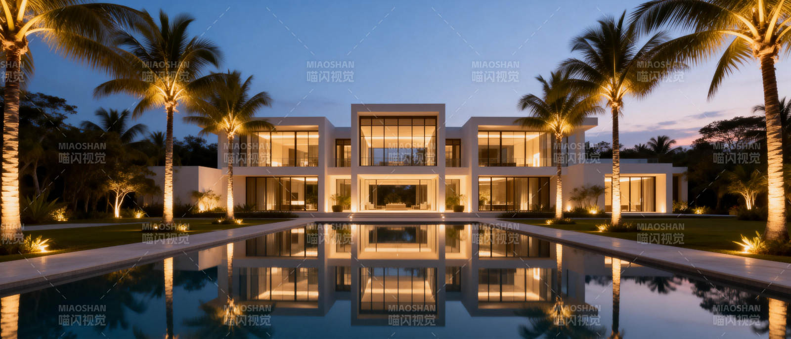 现代豪宅夜景图片