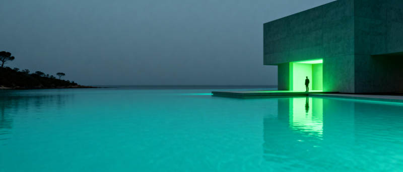 夜池绿光人影图片