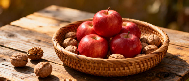 苹果与核桃静物图片