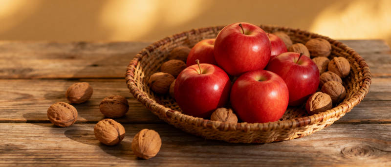 苹果与核桃的静物图片