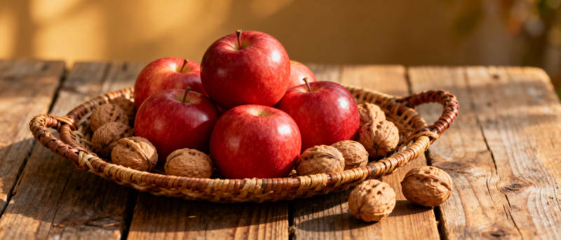 苹果与核桃静物图片