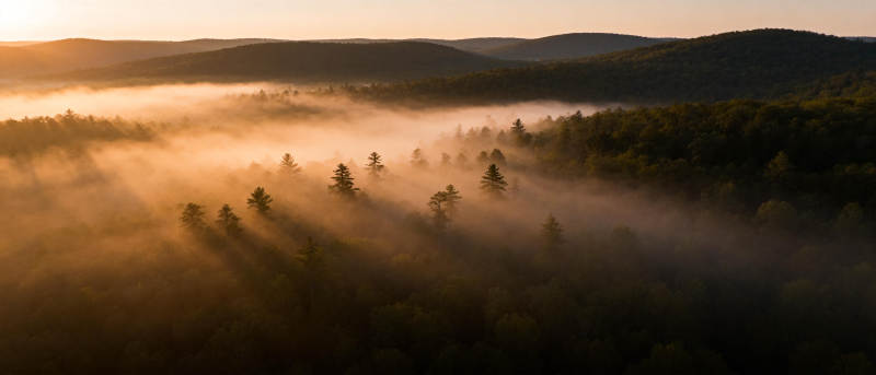 晨雾森林光影图片