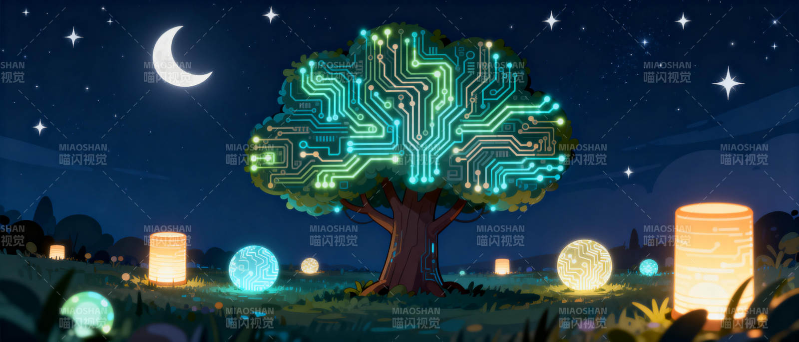 电路树夜景图片