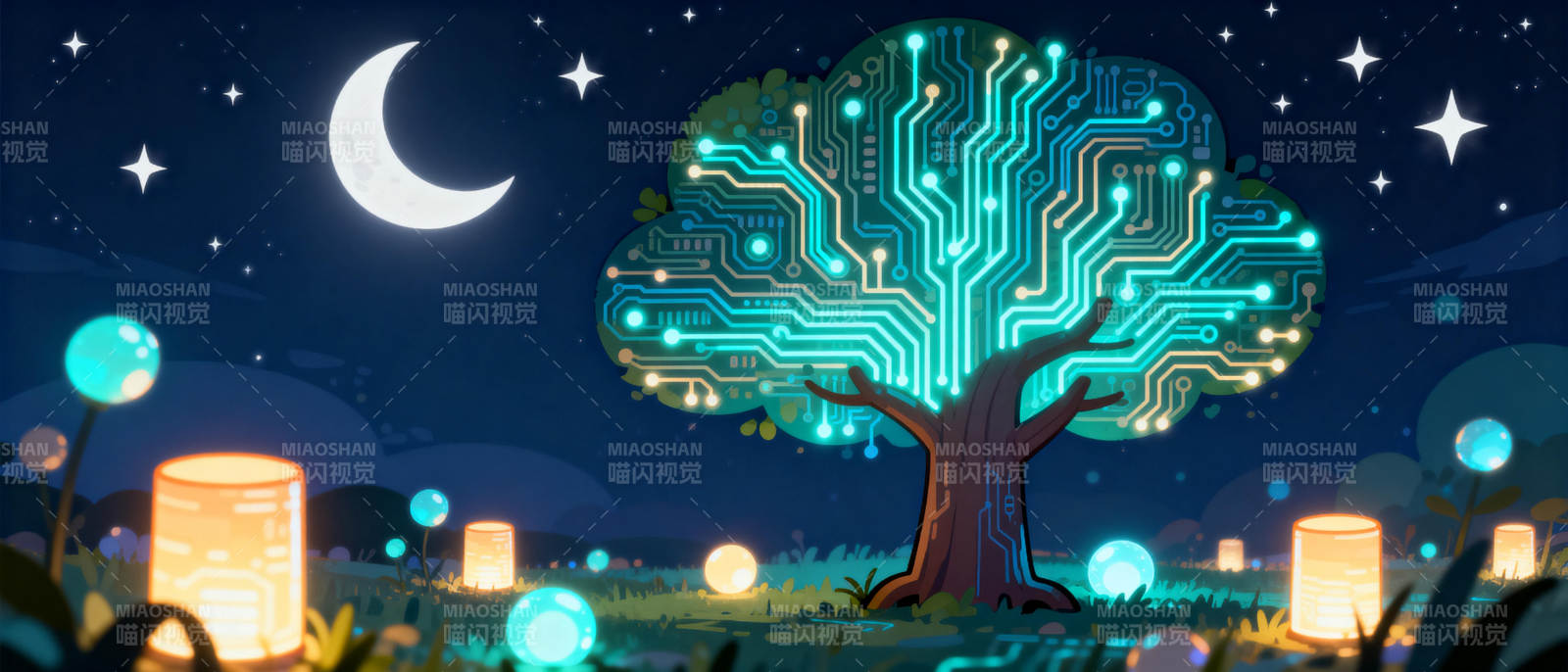 电路树夜景图片