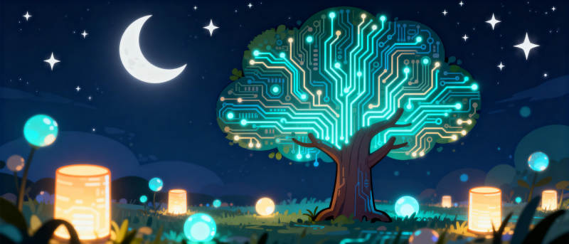 电路树夜景图片