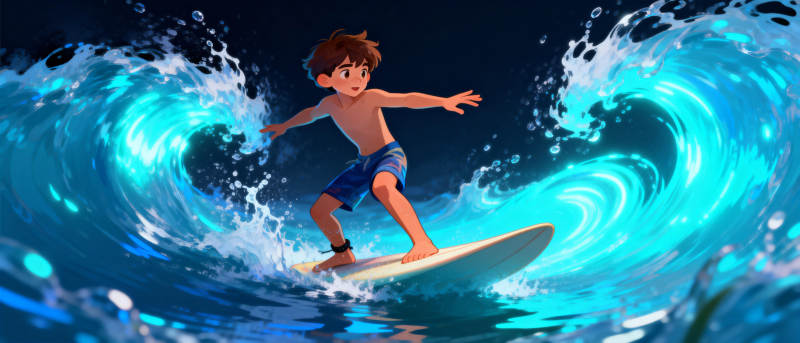 少年冲浪 浪花飞舞图片