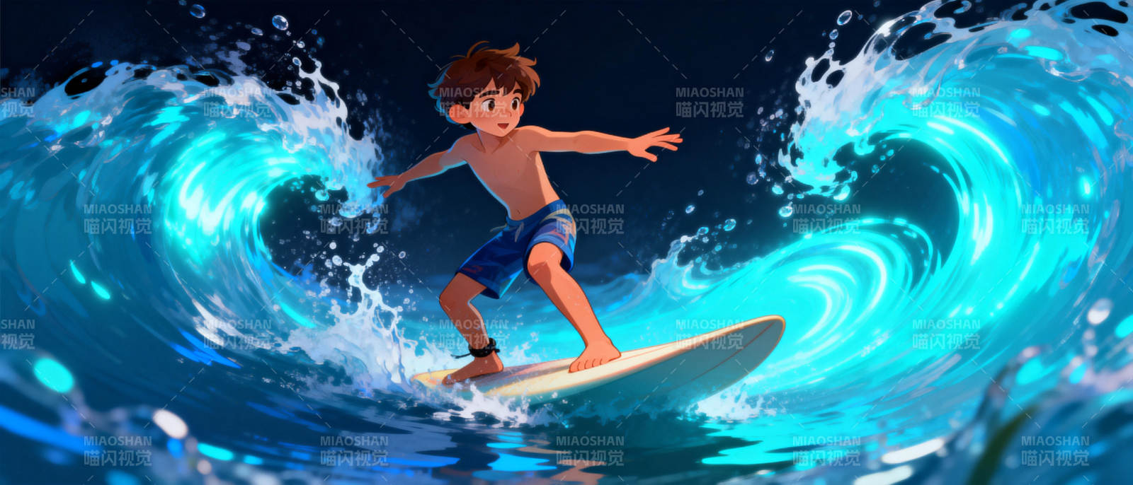 少年冲浪 浪花飞舞图片