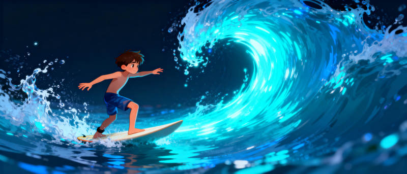 冲浪少年逐浪前行图片