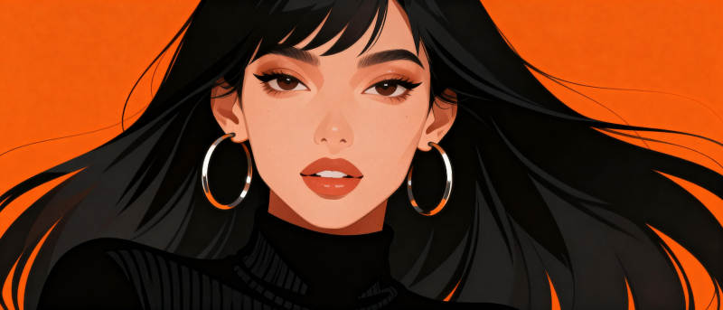 黑发红唇美人图图片