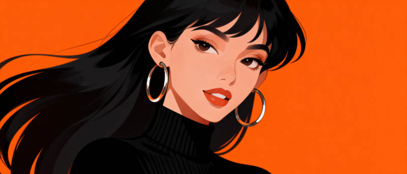 橙色背景的时尚女性图片