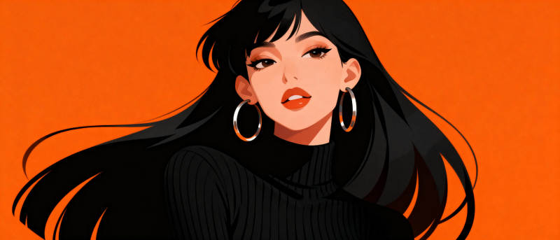 黑发美人 橙色背景图片