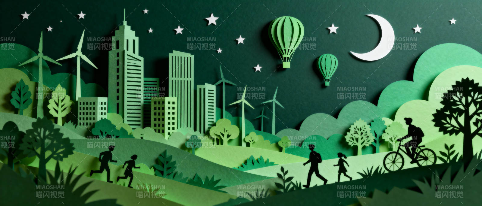 绿色城市夜景图片