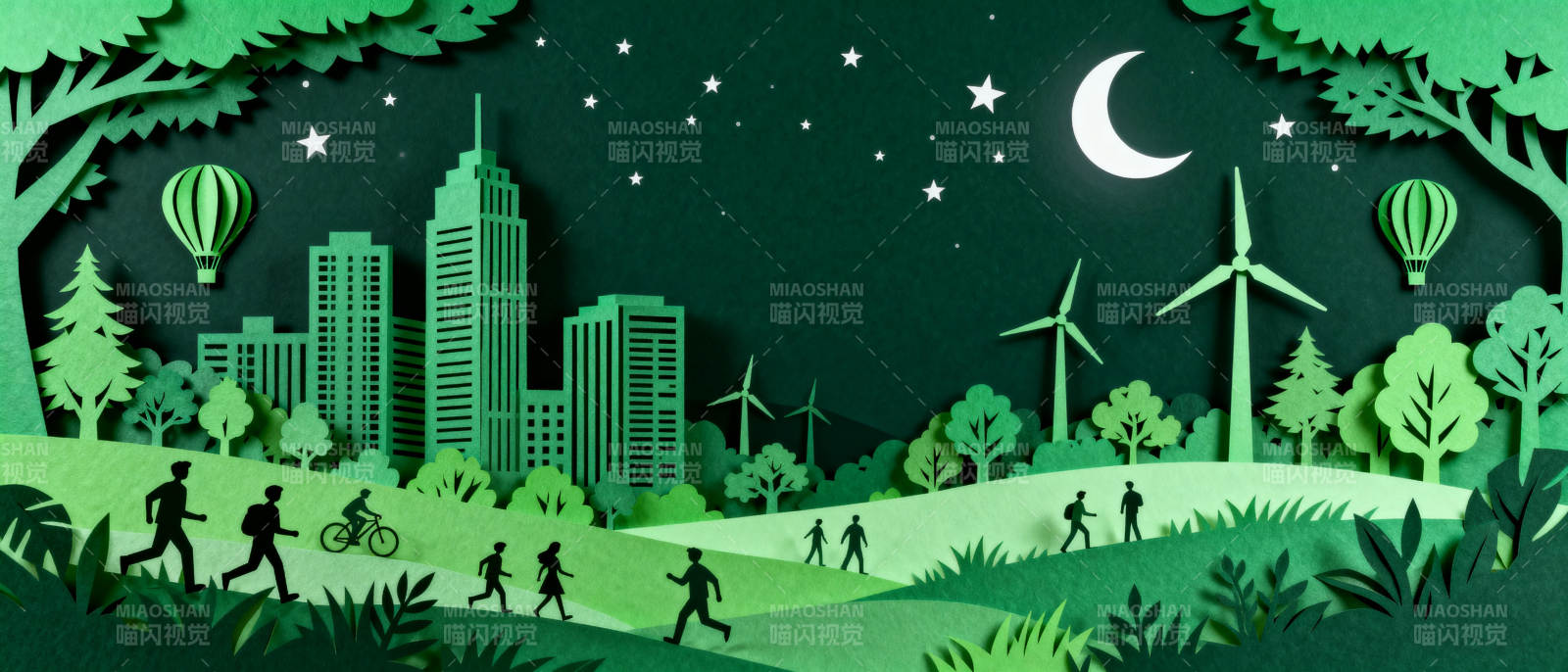 绿色城市夜景图片