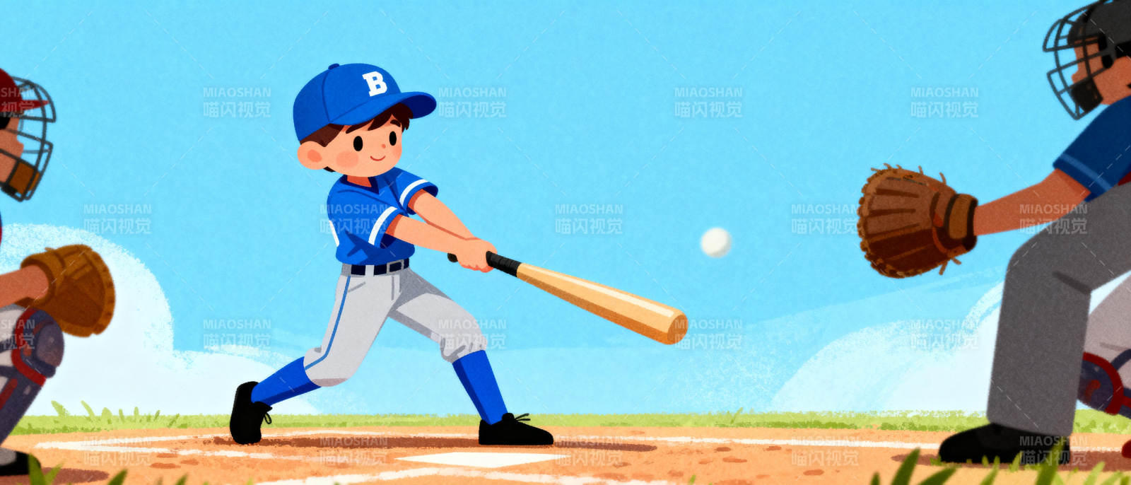 棒球少年挥棒击球图片