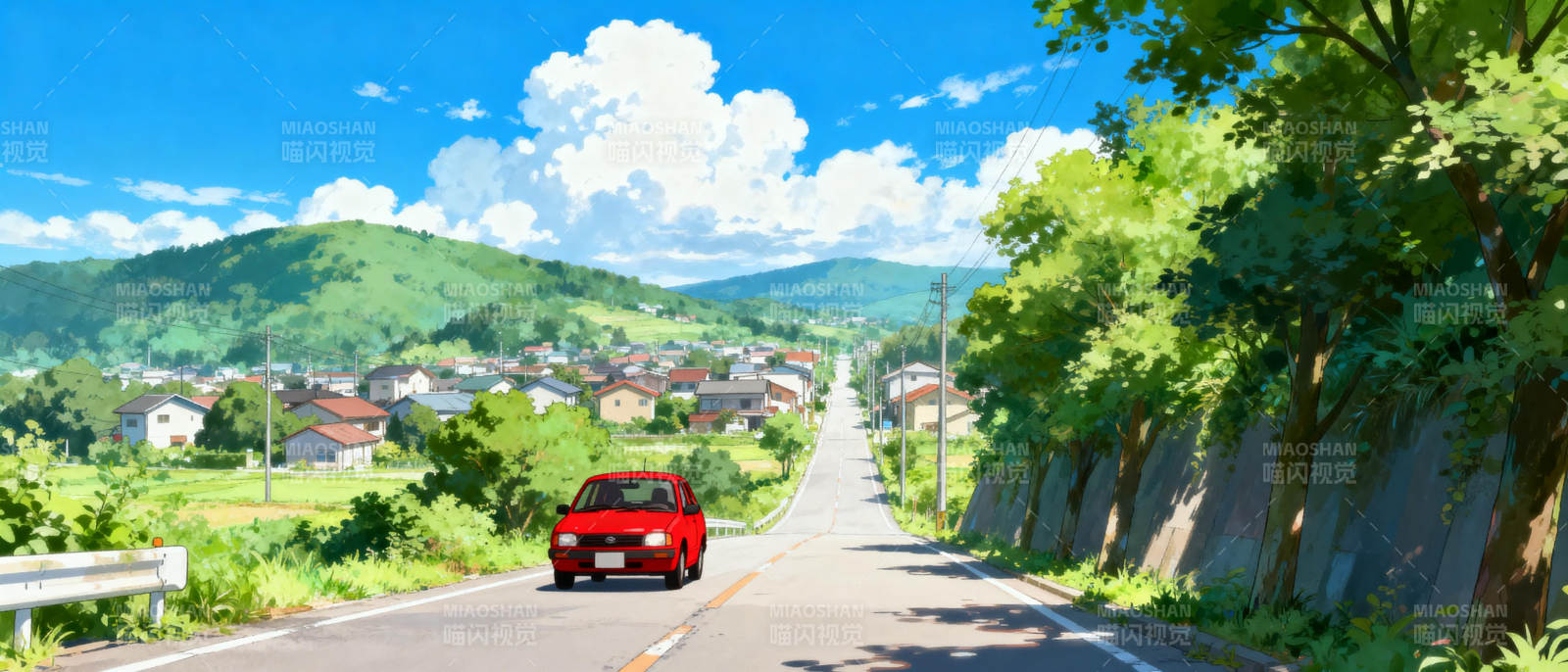 乡间公路红车行图片