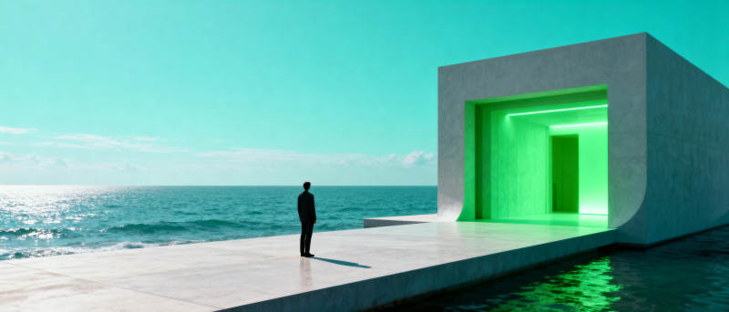 海畔绿光建筑图片