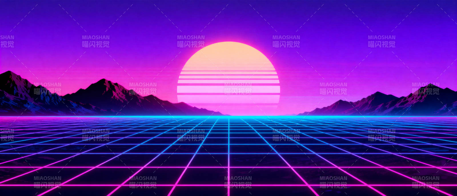 霓虹日落网格景观图片