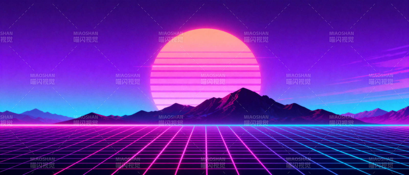 霓虹日落山景图片