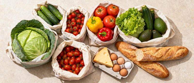 新鲜蔬果与面包图片