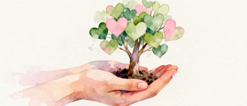 心形树苗在手中图片