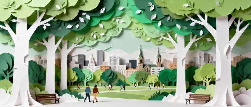 城市公园剪纸风图片