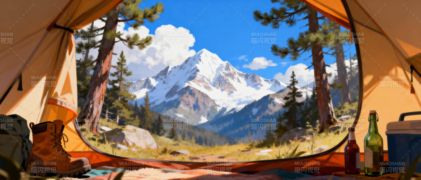 雪山帐篷美景图片