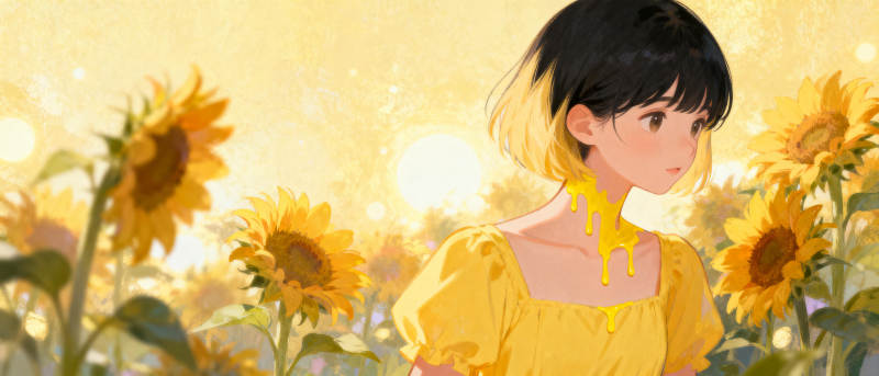 向日葵下的少女图片