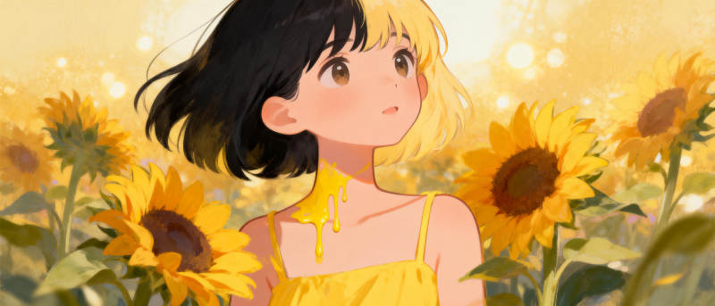 向日葵下的少女图片