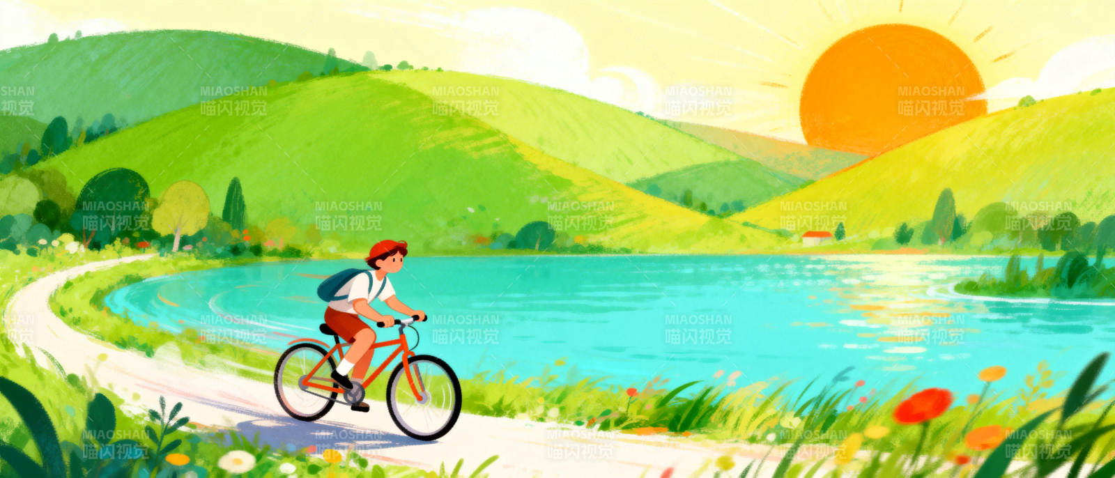 湖畔骑行图片
