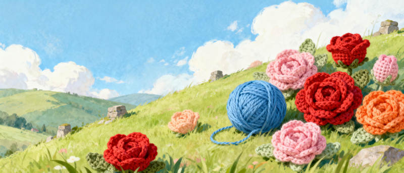 花丛中的毛线球图片