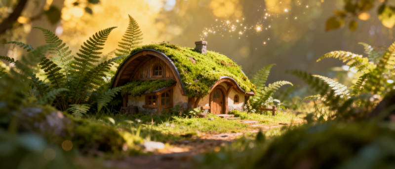 森林小屋静谧景图片