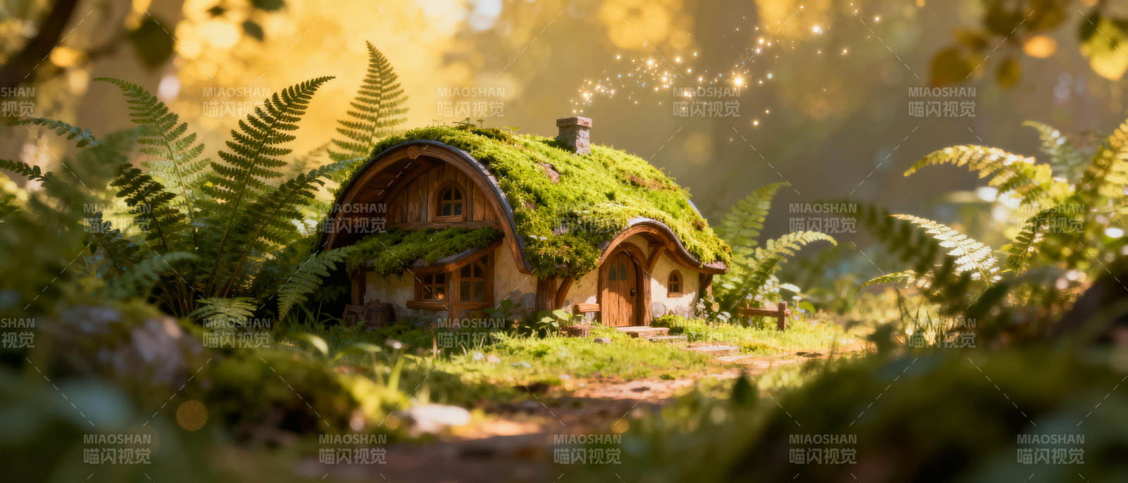 森林小屋静谧景图片