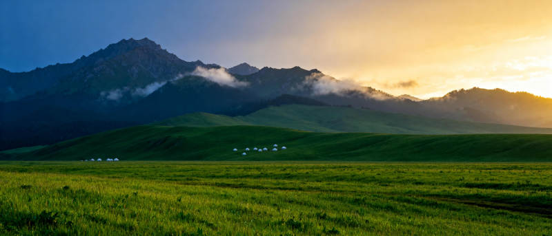 山野晨曦 绿意盎然图片