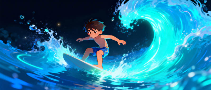 冲浪少年夜海行图片