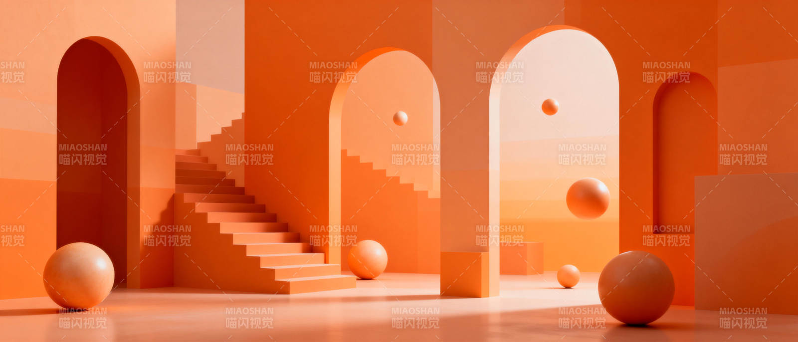 橙色几何空间图片