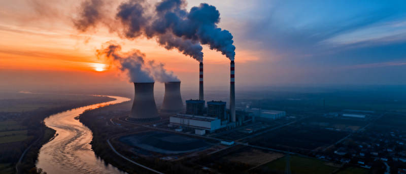 夕阳下的工厂烟雾图片