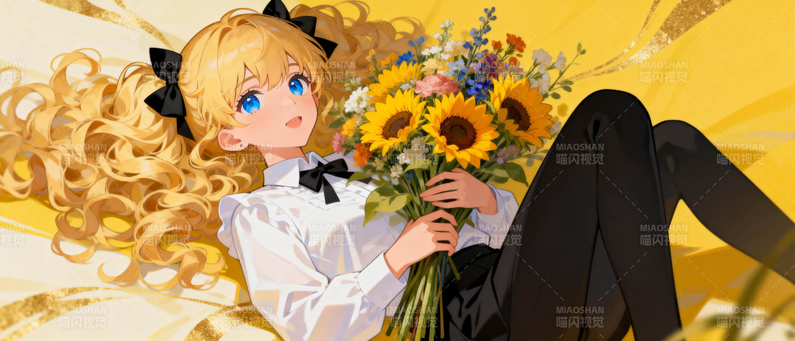 金发少女与向日葵图片