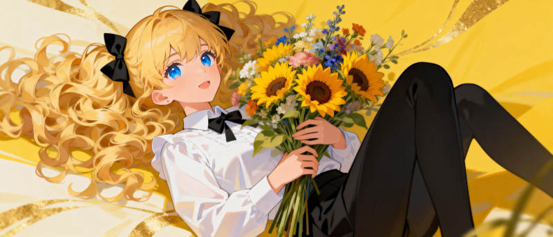 金发少女与向日葵图片