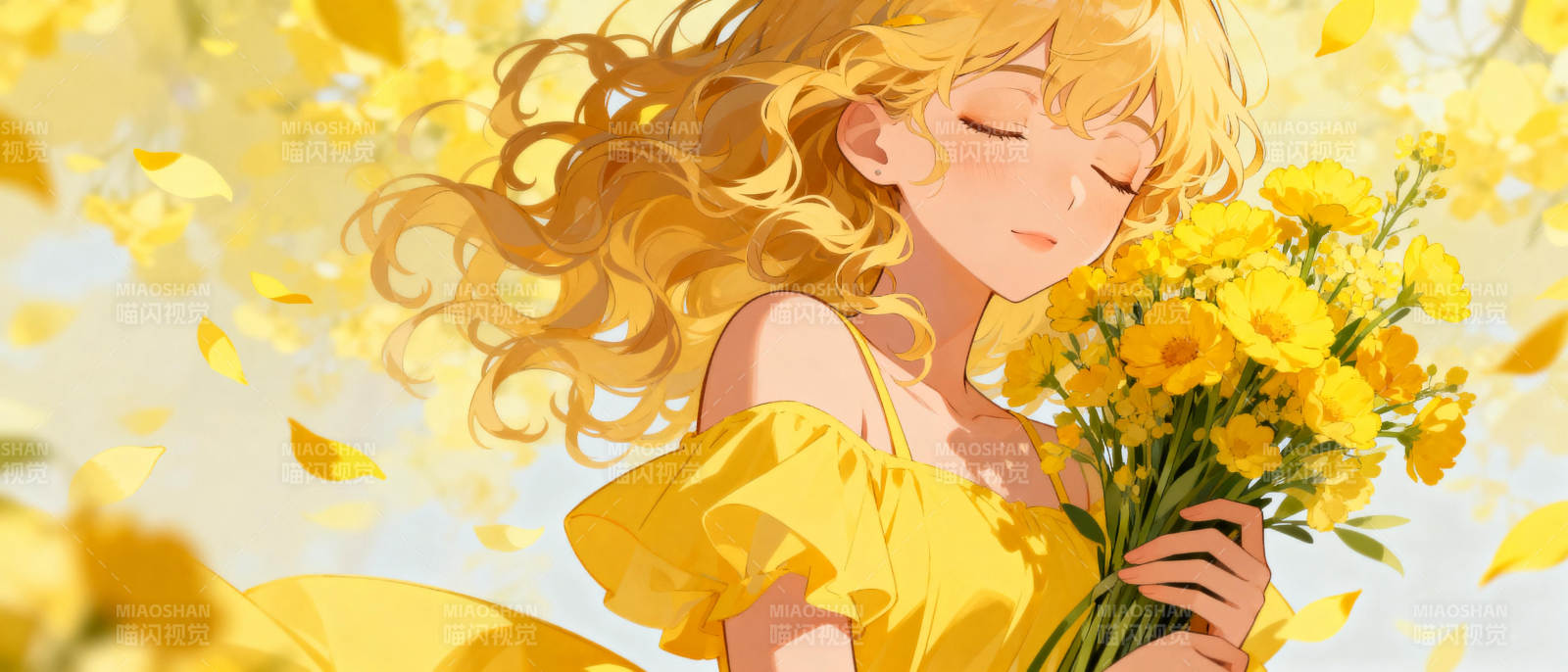 金发少女捧花图片