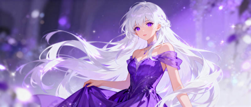 紫衣银发少女图片