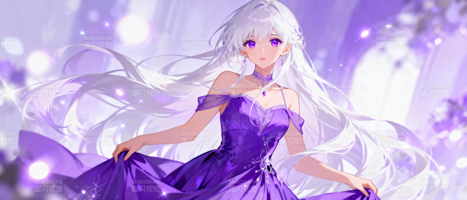 紫裙银发少女图片