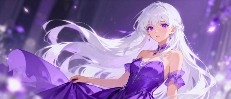 紫衣银发少女图片