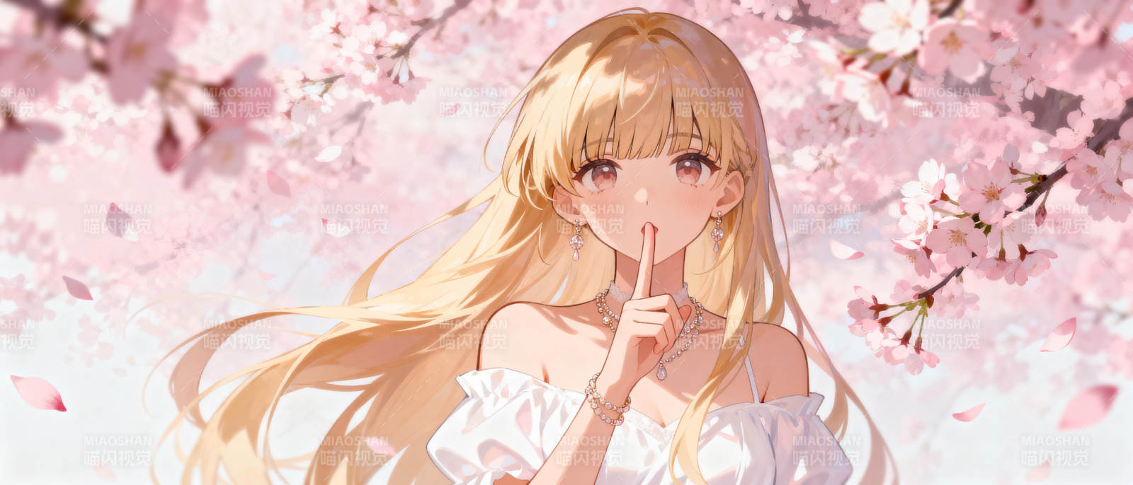 樱花下的静谧少女图片