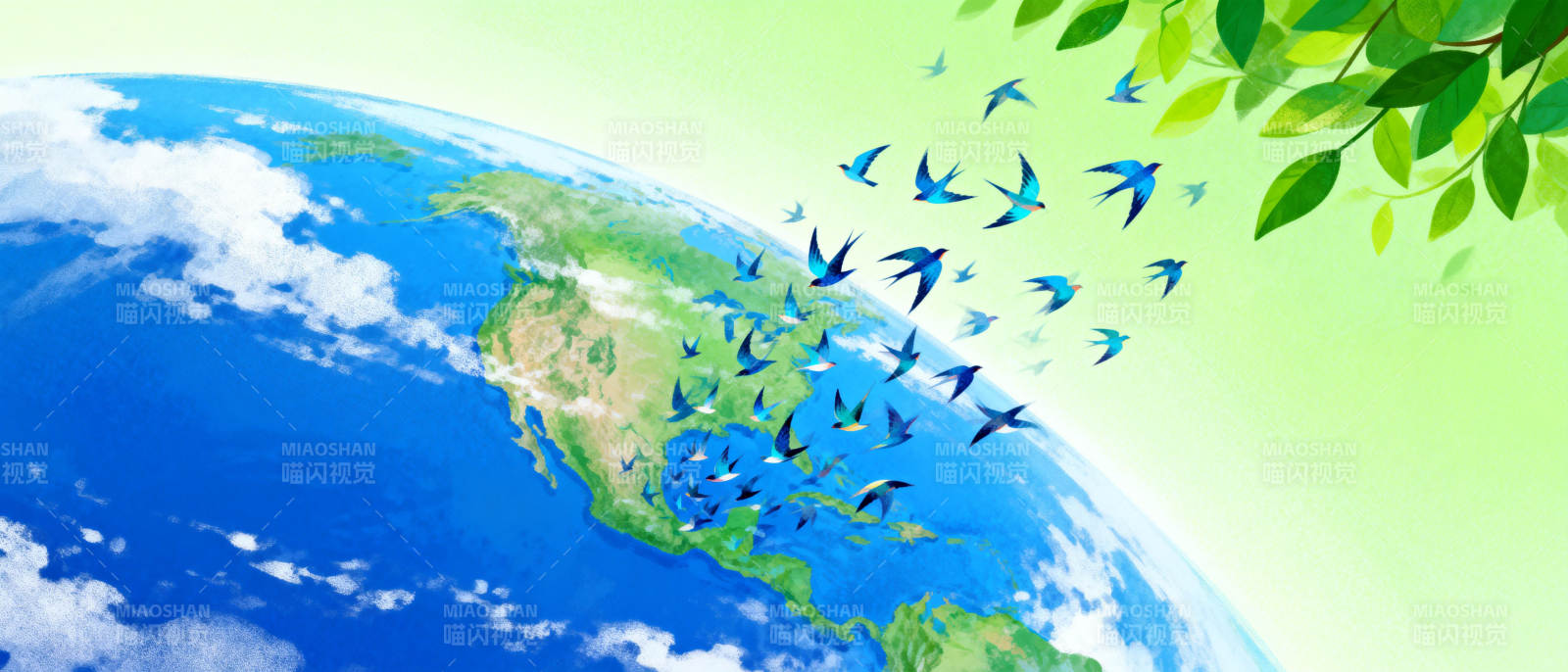 地球与飞鸟的和谐图片
