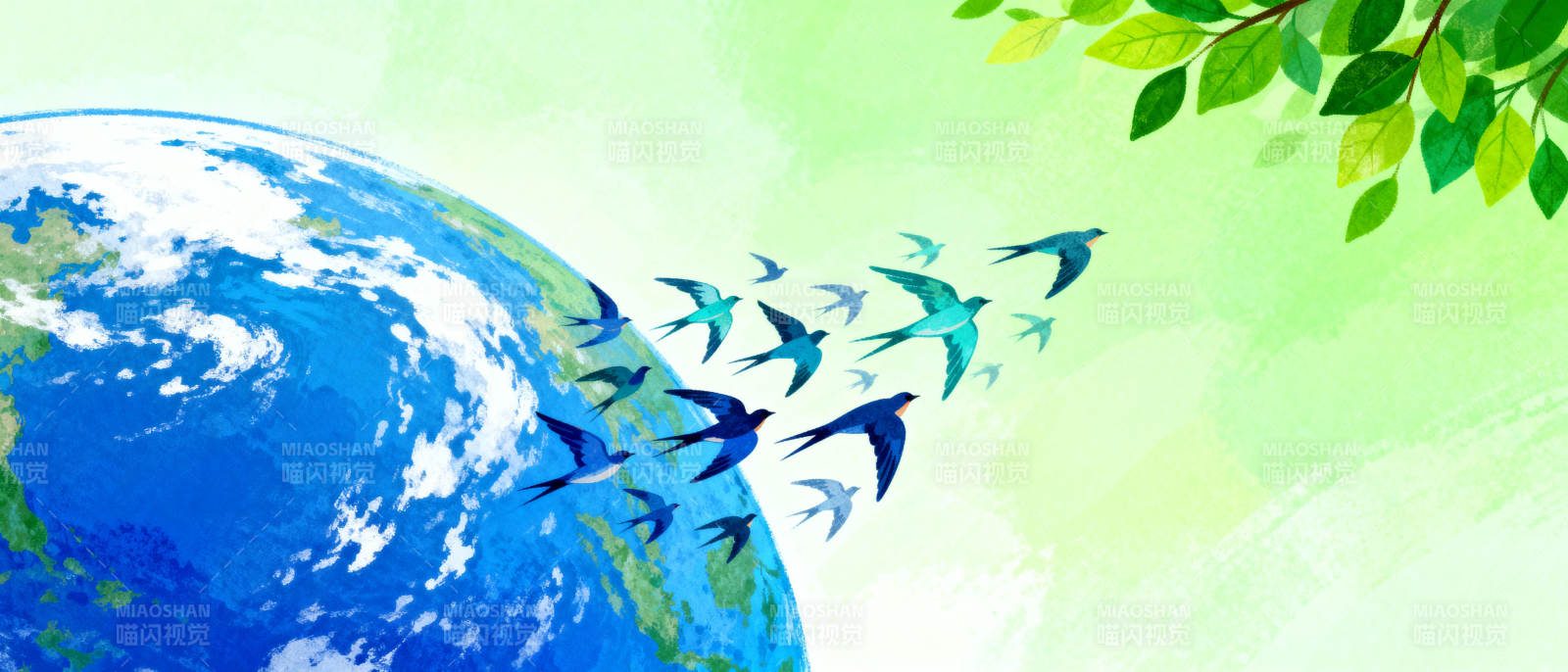 地球与飞鸟共舞图片