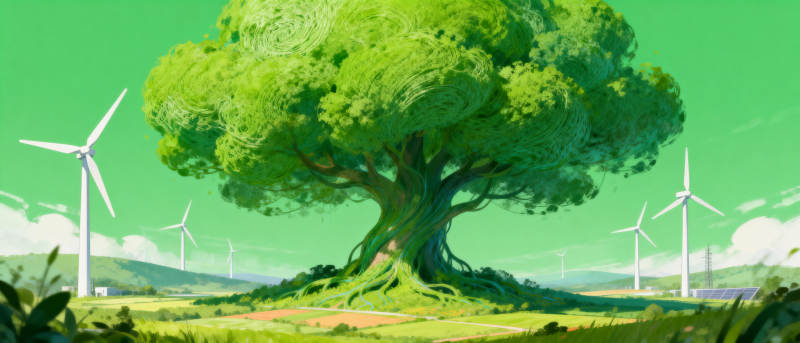 绿树与风车图片